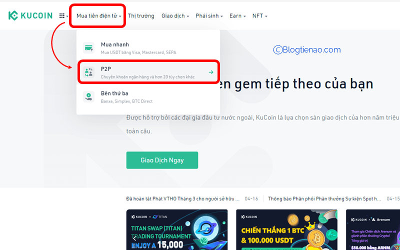 kucoin p2p mua tiền điện tử